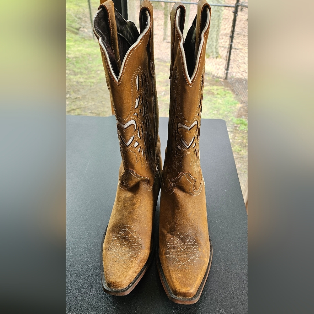 Dan Post Laredo Eagle Cut Out Western Boots Honey Tan Ladies 11 M Extended Size